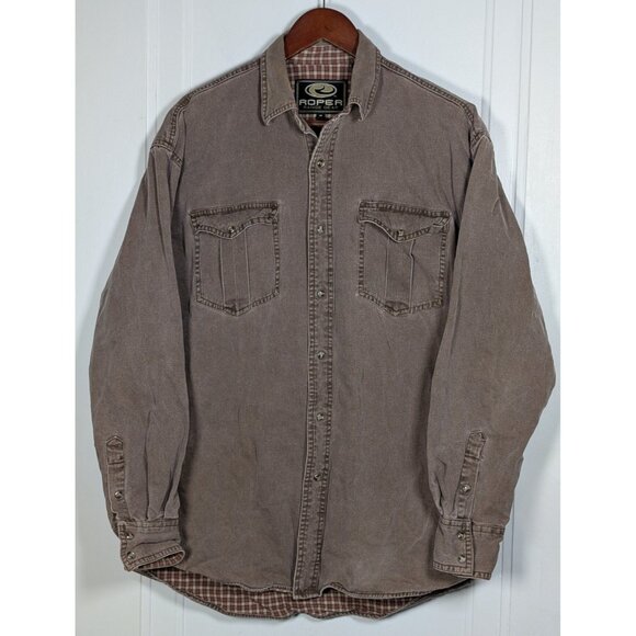 Roper Range Wear Mens Medium Western Pearl Snap Shacket Flannel Lined Work Wear - Picture 1 of 4